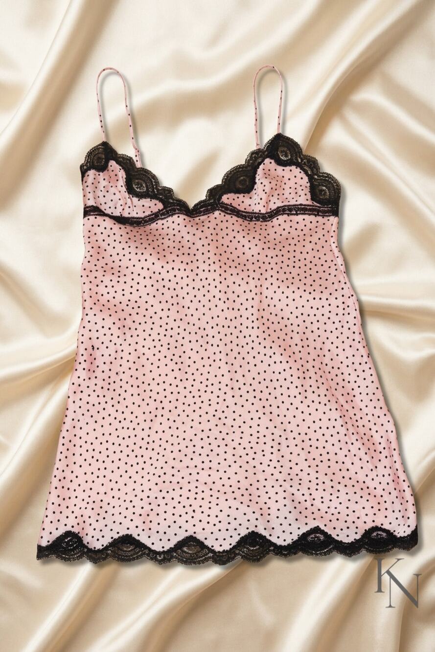 Victoria’s Secret Pink Polka Dot Lace Chemise Babydoll Nightie Size L